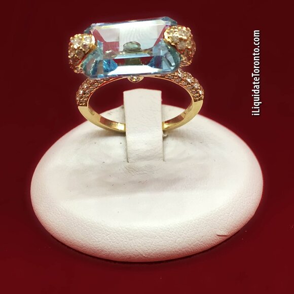 NEVER WORN Stunning 18KT YG Sky Blue Topaz & Diamond Ring. - Picture 4 of 12